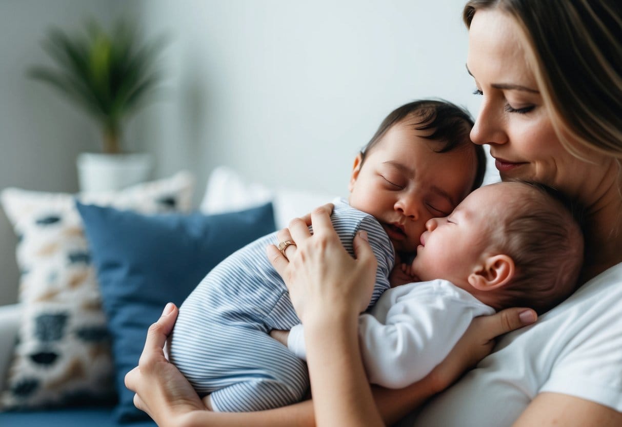 A mother holding her baby with the perfect pillow for both creating a comfortable and nurturing environment for breastfeeding